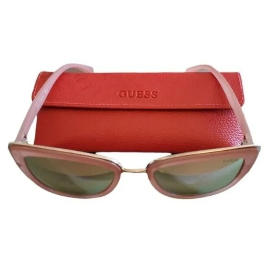 Guess Cat Eye Sunglasses Pink Rose Gold Mirrored Hardcase Women's Woman's